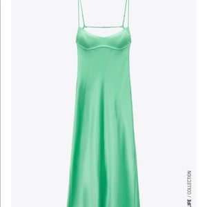 Zara Satin Midi Dress Mint Medical Green